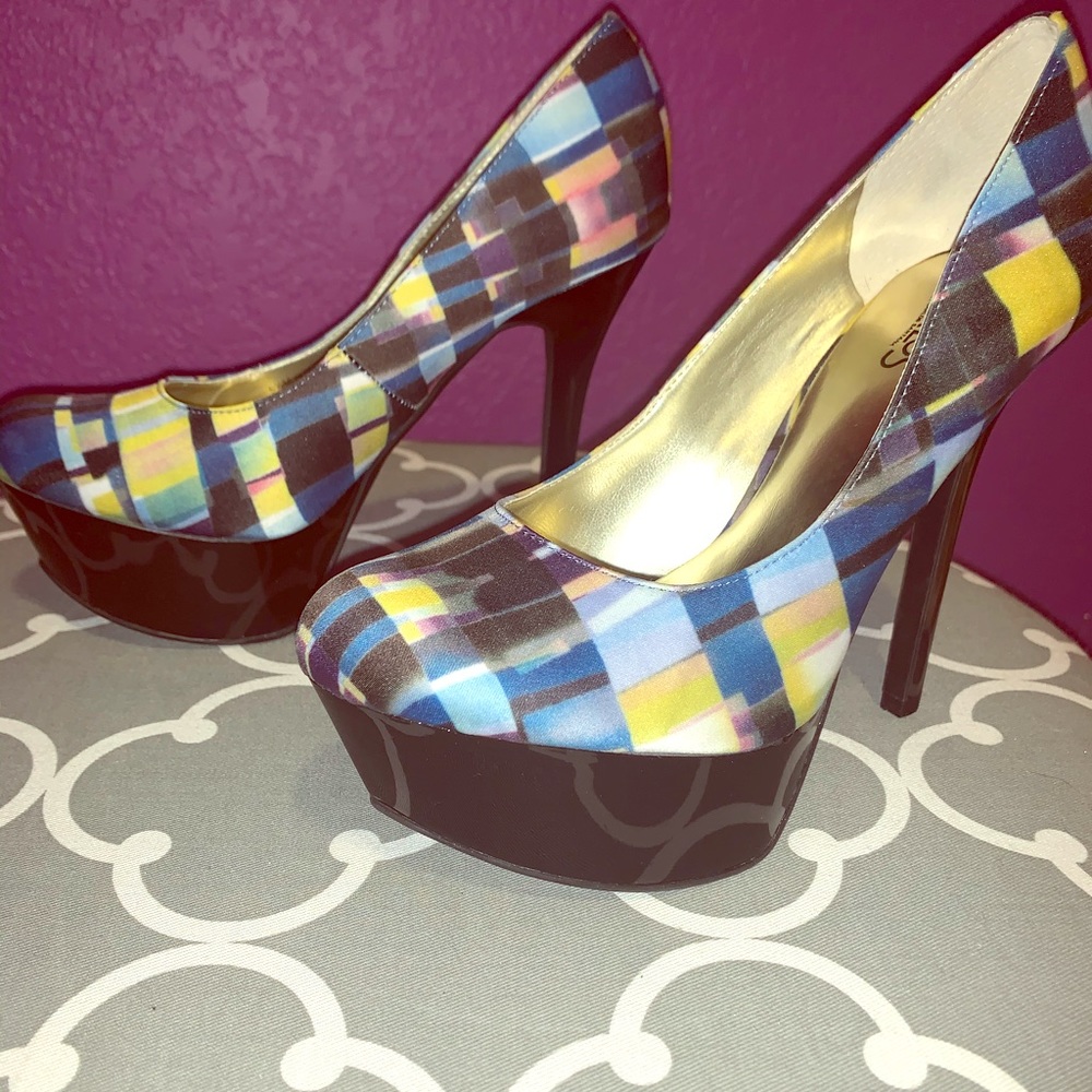 Carlos Santana stained glass platform heels